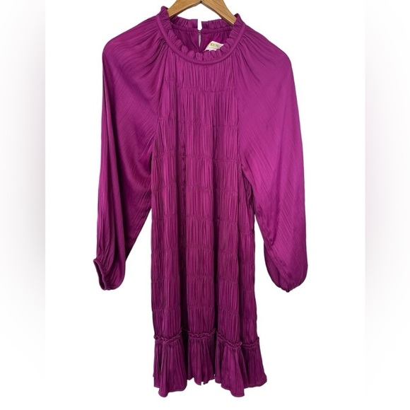 Anthropologie Maeve Tasha Satin Smocked Ruffle Dress - Picture 4 of 13